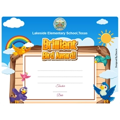 Brilliant Bird Classroom Award Certificate